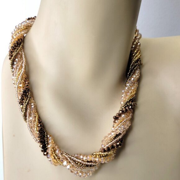 Multi Strand Braided Necklace Glass Bead Braided Necklace Beaded Twist Necklace - Picture 1 of 9